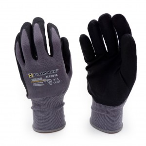 Nylon / Spandex Covered Yarn inner Black&Grey PU Palm Coat Safety Work Precision Assembly Glove