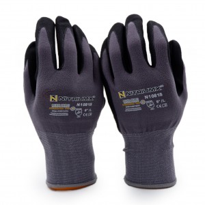 Nylon / Spandex Covered Yarn inner Black&Grey PU Palm Coat Safety Work Precision Assembly Glove